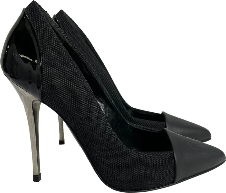 Cap Toe Patent Pumps in Black Nylon