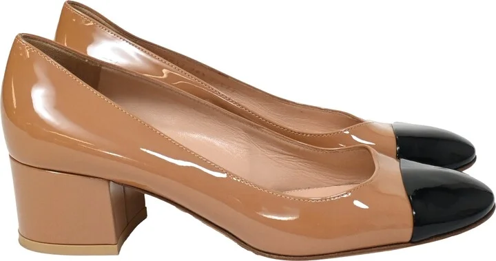 Cap Toe Pumps in Brown and Black Patent Leather