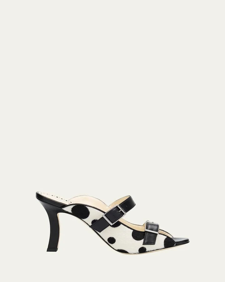 Capbal Polka Dot Calf Hair Mule Sandals