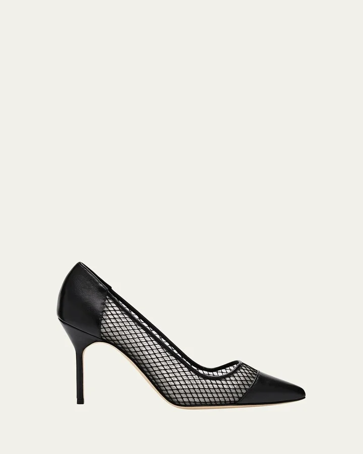 Capcour Net Leather Cap-Toe Pumps