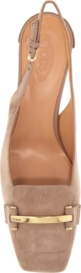 Cappuccino Goat Leather Pumps With Metal Bar - Image 2