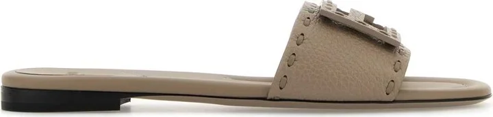 Cappuccino Leather Baguette Slippers