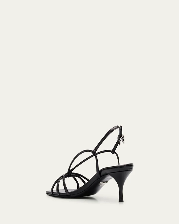 Capretto Strappy Leather Sandals with Triangle Logo Charm - Image 2