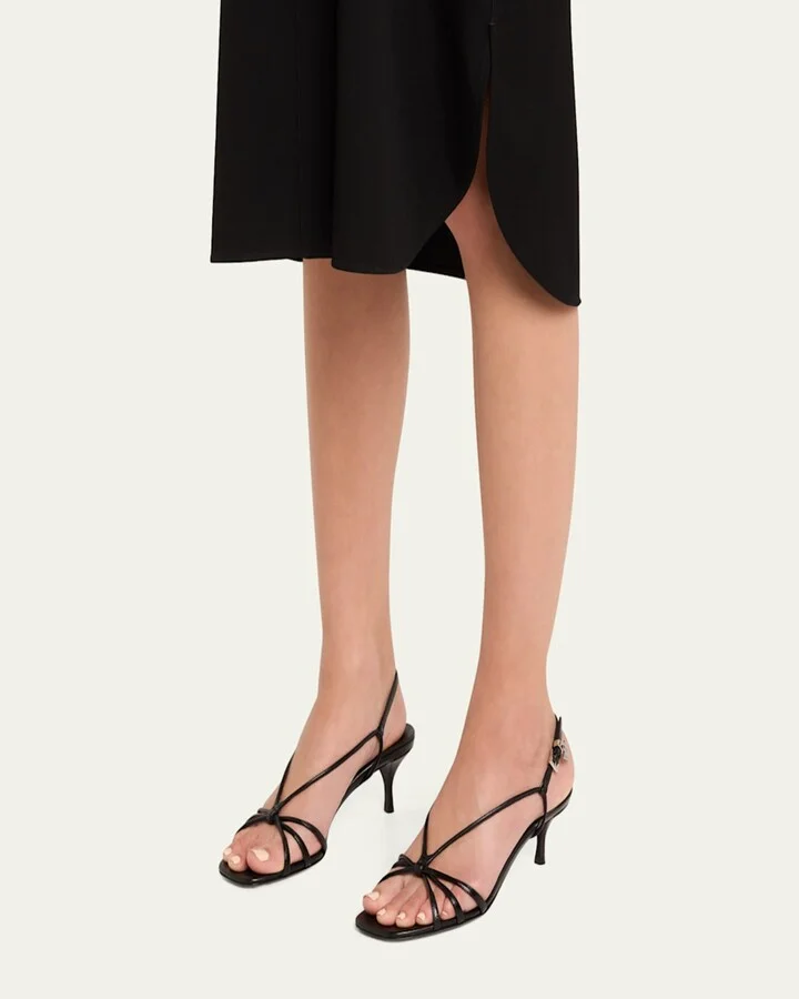 Capretto Strappy Leather Sandals with Triangle Logo Charm - Image 5