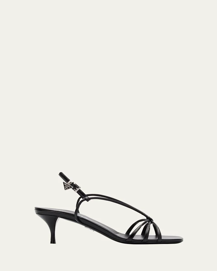 Capretto Strappy Leather Sandals with Triangle Logo Charm