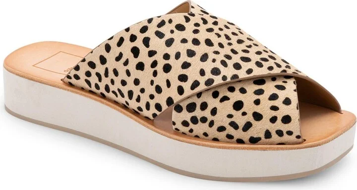 Capri Womens Calf Hair Slide Flatform Sandals
