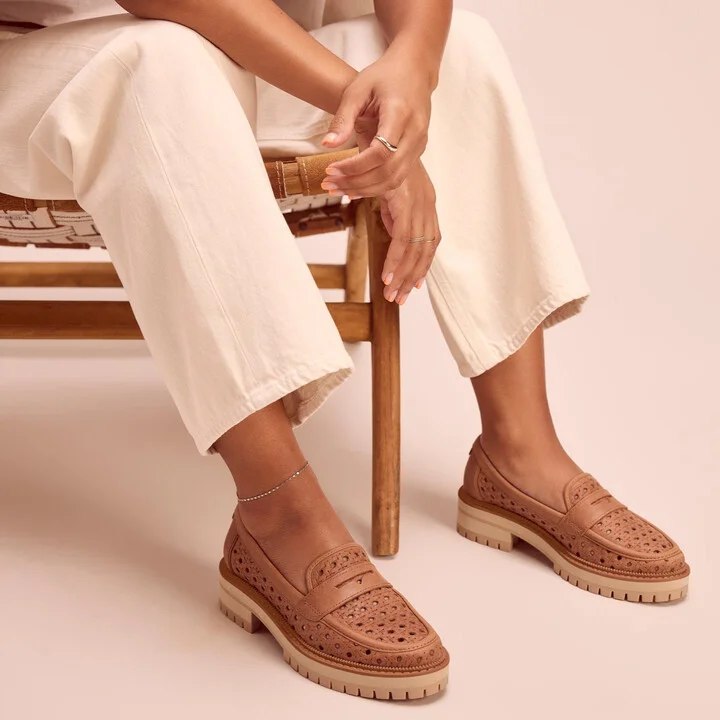 Cara Loafer Brown Sugar Embossed Perforated Flat - Image 2