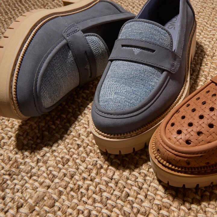 Cara Loafer Dark Sky Leather and Denim Flat - Image 2