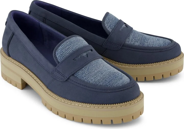 Cara Loafer Dark Sky Leather and Denim Flat - Image 3