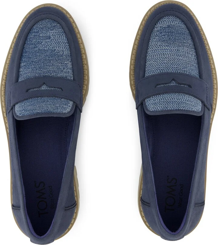 Cara Loafer Dark Sky Leather and Denim Flat - Image 5