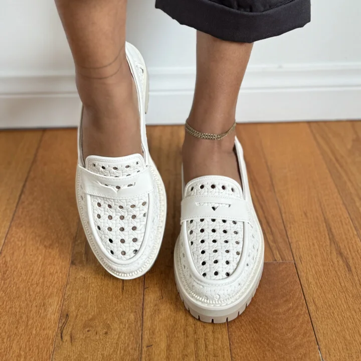 Cara Loafer Light Sand Leather Embossed Perforated Flat - Image 2