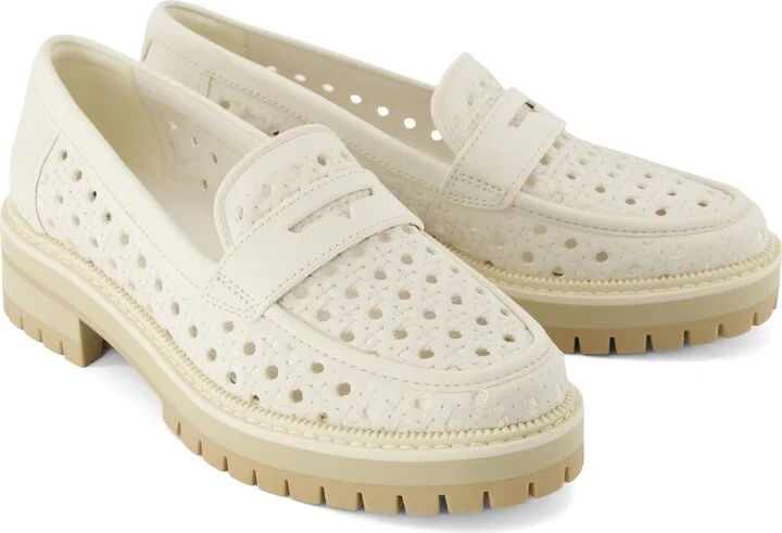 Cara Loafer Light Sand Leather Embossed Perforated Flat - Image 4