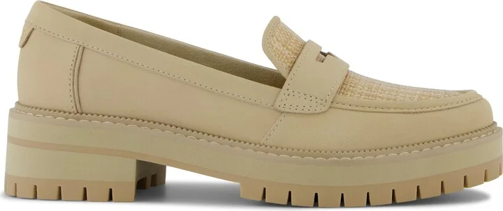 Cara Loafer Natural Almond Leather and Rafia Flat