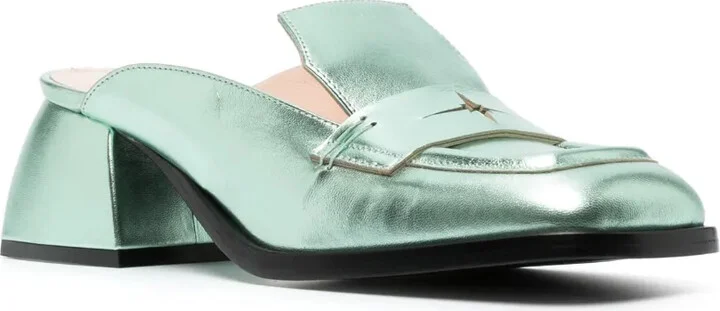 Cara metallic block-heel mules - Image 2