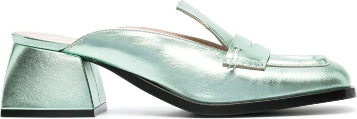 Cara metallic block-heel mules