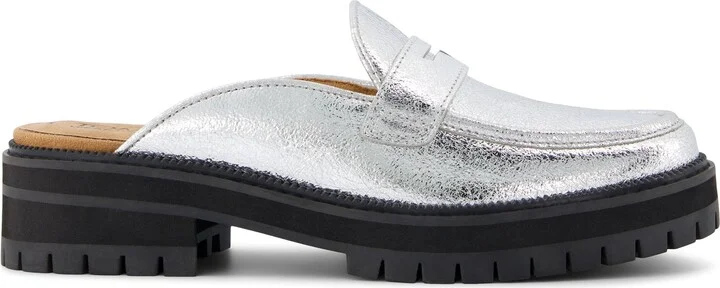 Cara Mule Silver Crinkle Metallic Leather Loafer