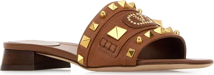 Caramel Leather Plaster Caster Slippers - Image 2