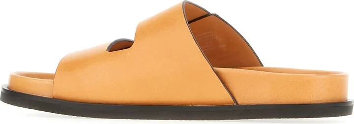 Caramel Leather Slider Sandals - Image 3