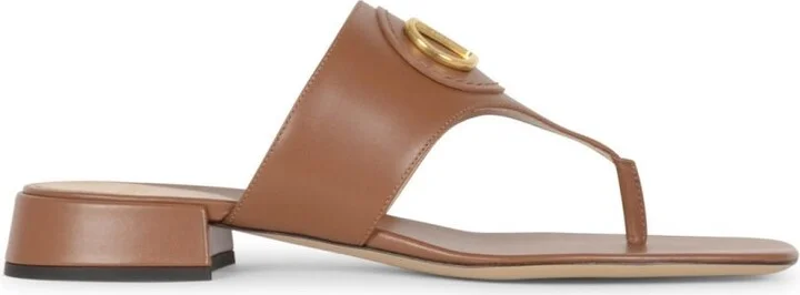 Caramel leather VLogo thong