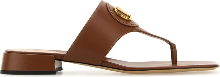 Caramel Leather Vlogo Thong Slippers