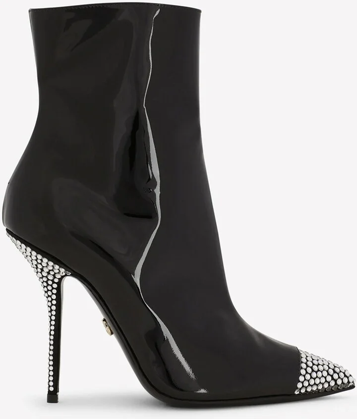 Cardinale 105 Crystal Ankle Boots in Patent Leather