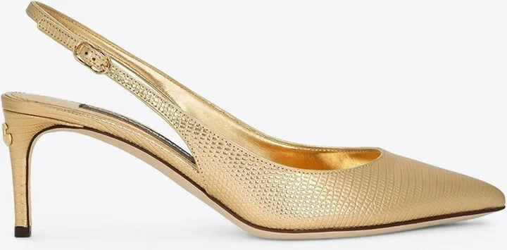 Cardinale 60 Metallic Slingback Pumps in Iguana Print Leather