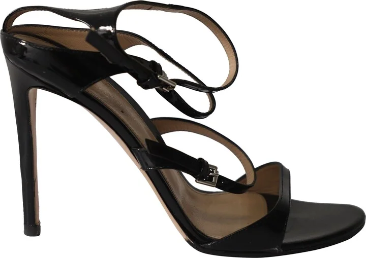 Carey Triple Strap Sandals in Black Patent Leather