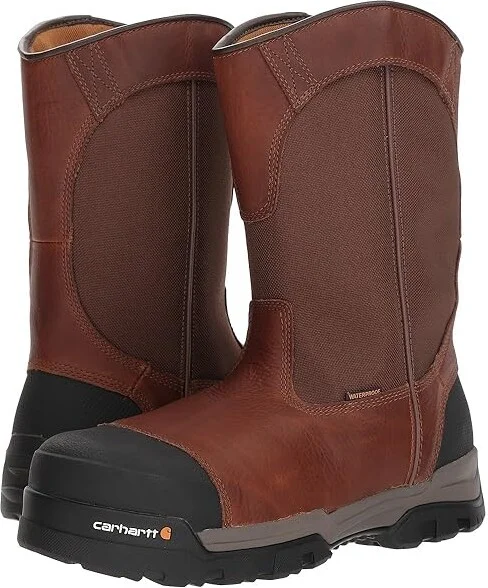 Carhartt 10 Waterproof Comp Toe Pull-On Work Boot Men's Work Boots Brown Leather : 8 D - Medium, Textile/Leather