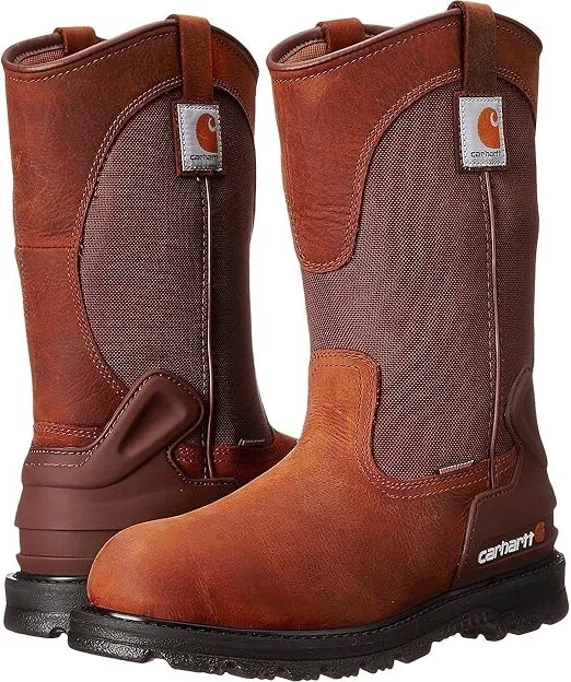 Carhartt 11 Waterproof Non-Safety Toe Wellington Boot Men's Work Pull-on Boots Bison Brown : 8.5 D - Medium, Cordura/Leather/Textile
