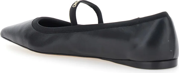 'carice' Black Ballet Shoes With Ribbon Detail And Logo Lettering On The Front In Leather Woman - Image 2