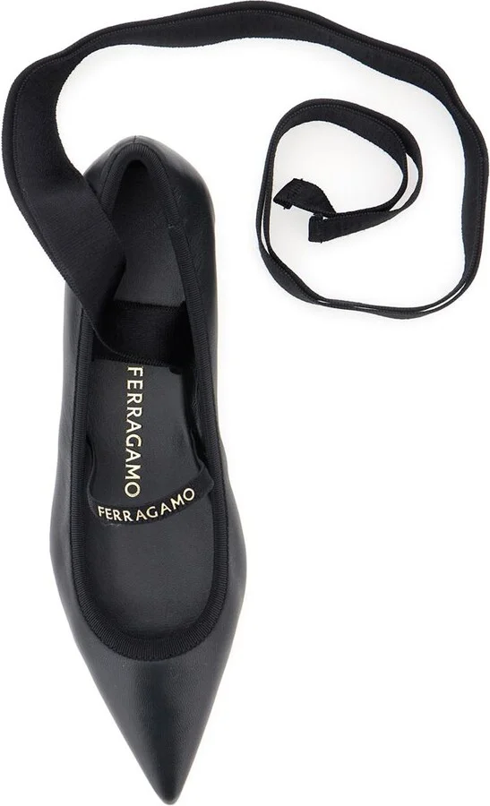 'Carice' Black Ballet Shoes With Ribbon Detail And Logo Lettering On The Front In Leather Woman - Image 3