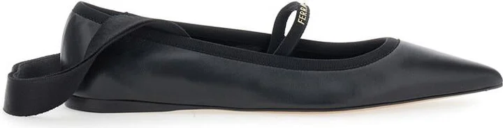 'Carice' Black Ballet Shoes With Ribbon Detail And Logo Lettering On The Front In Leather Woman - Image 4