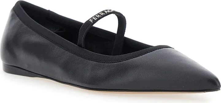 'carice' Black Ballet Shoes With Ribbon Detail And Logo Lettering On The Front In Leather Woman