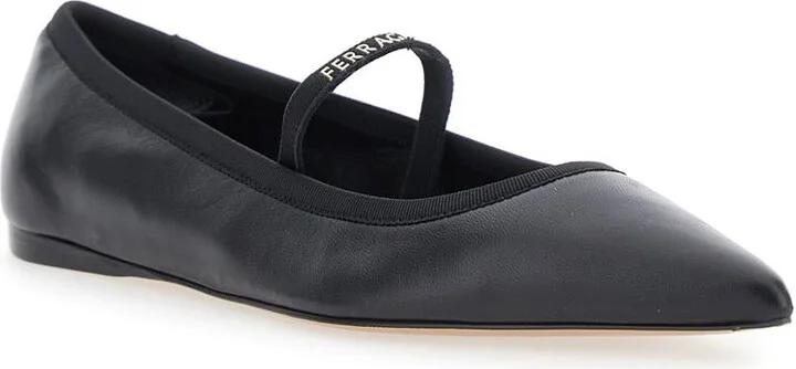 'Carice' Black Ballet Shoes With Ribbon Detail And Logo Lettering On The Front In Leather Woman