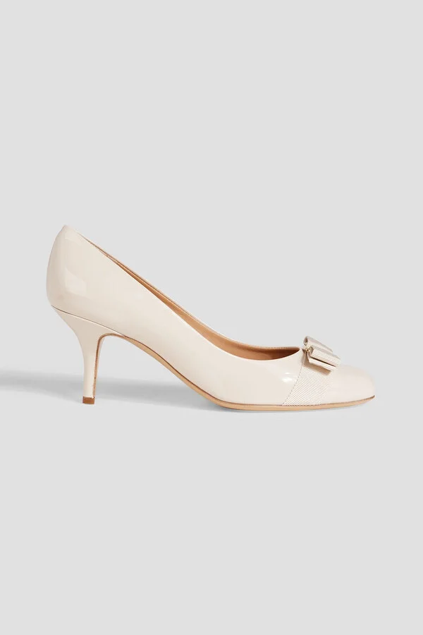 Carla 70 bow-detailed patent-leather pumps