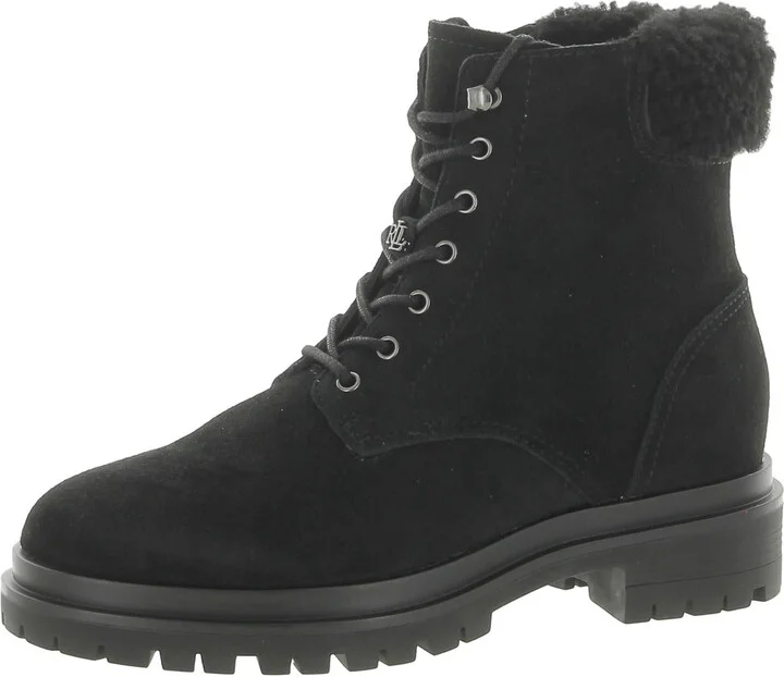 Carlee Womens Suede Shearling Combat & Lace-up Boots