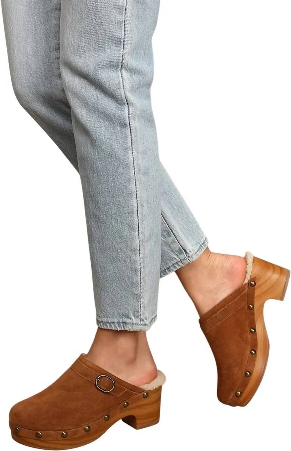 Carlie Split Suede Leather Clogs In Brown