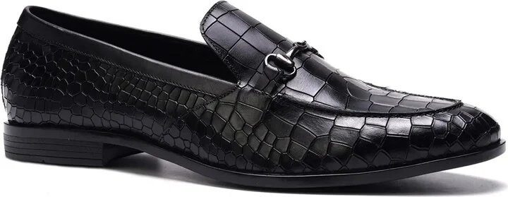 Black Croc Print Leather