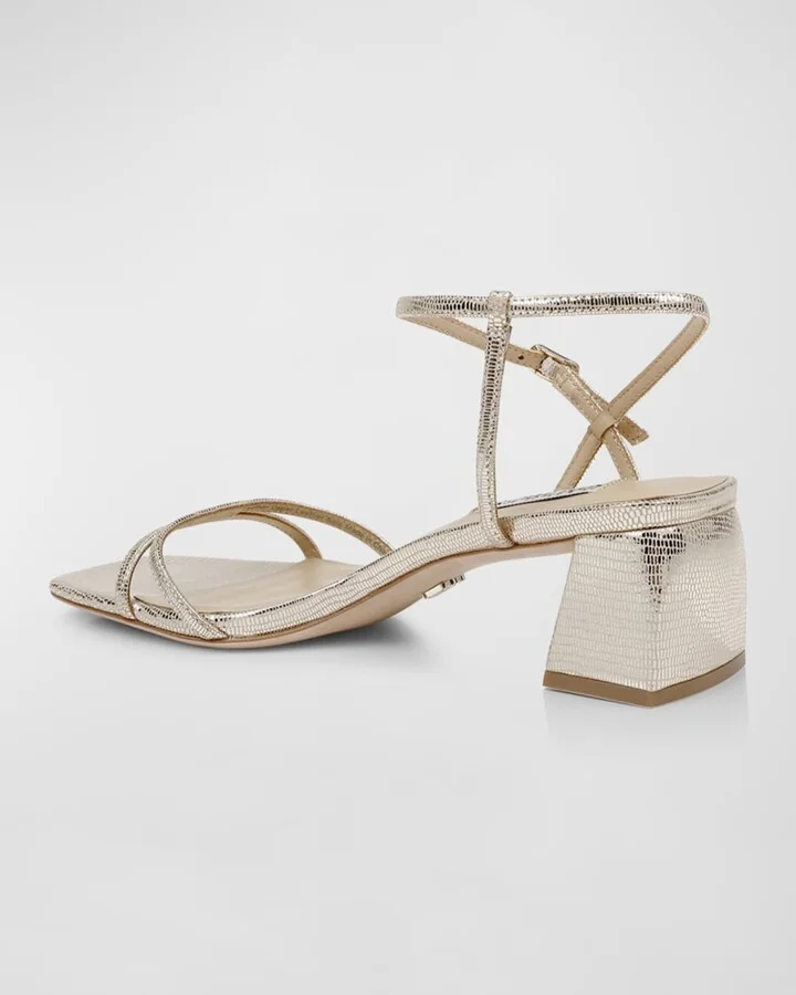 Carlota Metallic Embossed Ankle-Strap Sandals - Image 3