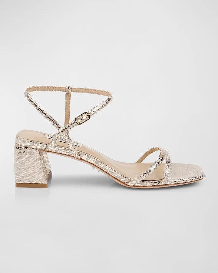 Carlota Metallic Embossed Ankle-Strap Sandals