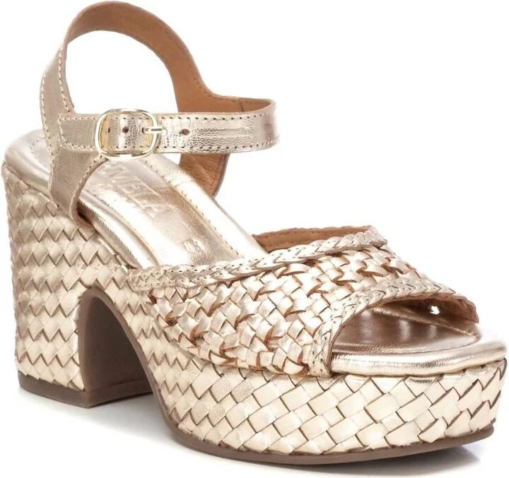 Carmela Leather Heel Sandals In Gold