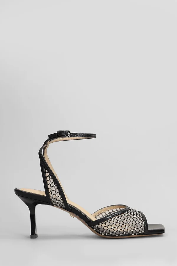 Carmen 65 Sandals In Black Leather And Fabric