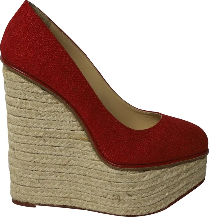 Carmen Espadrille Platform Wedge Pumps in Red Canvas