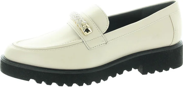 Carol Bling Womens Rhinestone Faux Leather Loafers