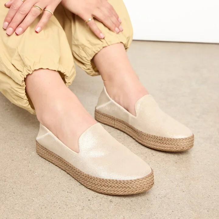 Carolina Champagne Metallic Suede Espadrille Slip On - Image 3
