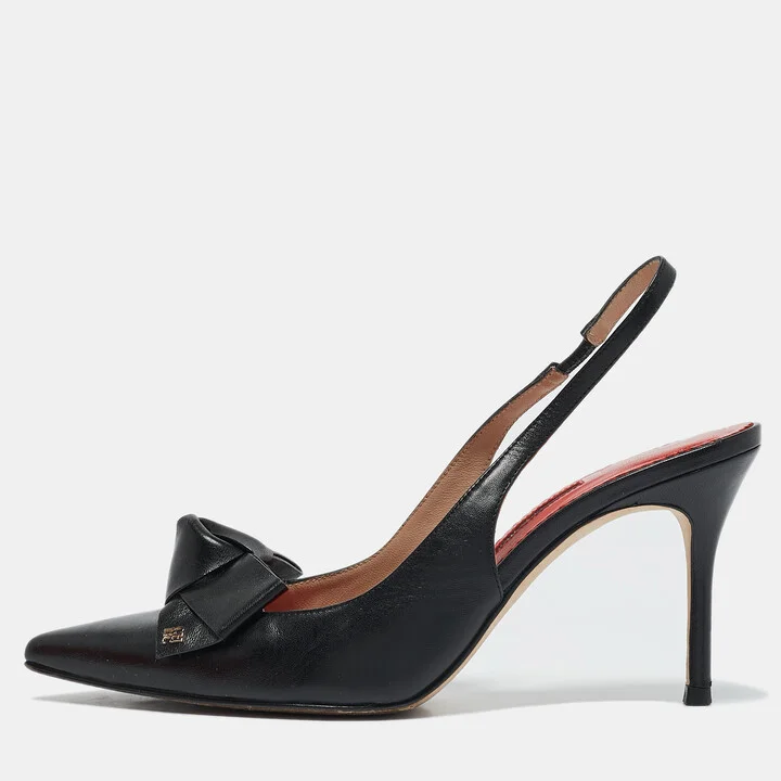 Carolina Herrera Black Leather Bow Slingback Pumps Size 36