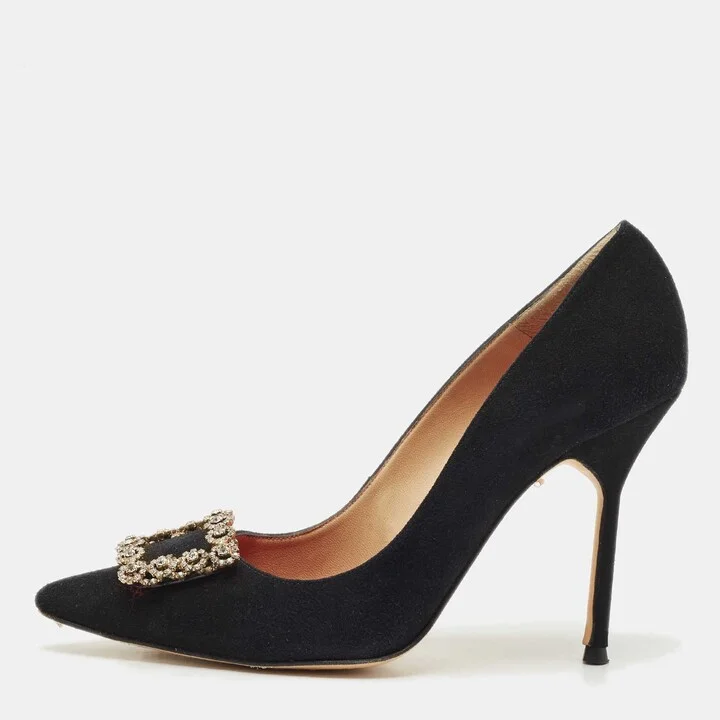 Carolina Herrera Black Suede Crystal Embellished Pumps Size 39