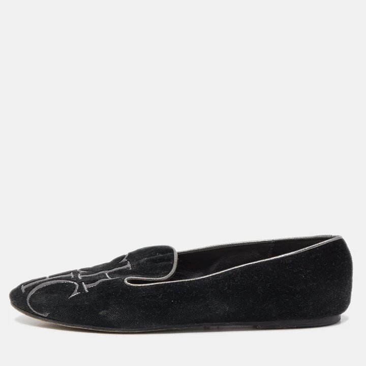 Carolina Herrera Black Suede Smoking Slipper Size 37