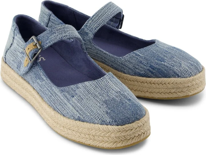 Carolina Mary Jane Espadrille Dark Sky Textured Denim - Image 3