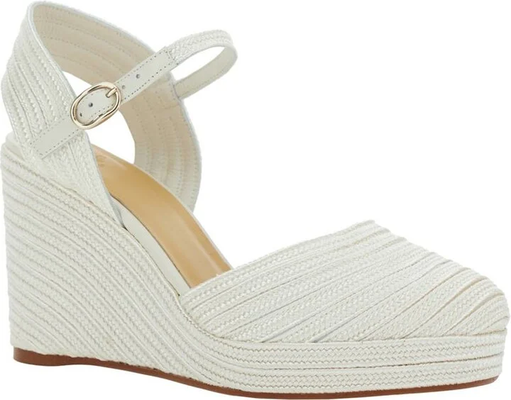 'Carolyn' White Wedges With Strap In Metallic Raffia Woman - Image 2